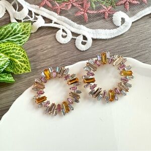 2/$30🌵 Rectangle Crystal Wreath Earrings Circle Statement Rhinestone NEW Boho